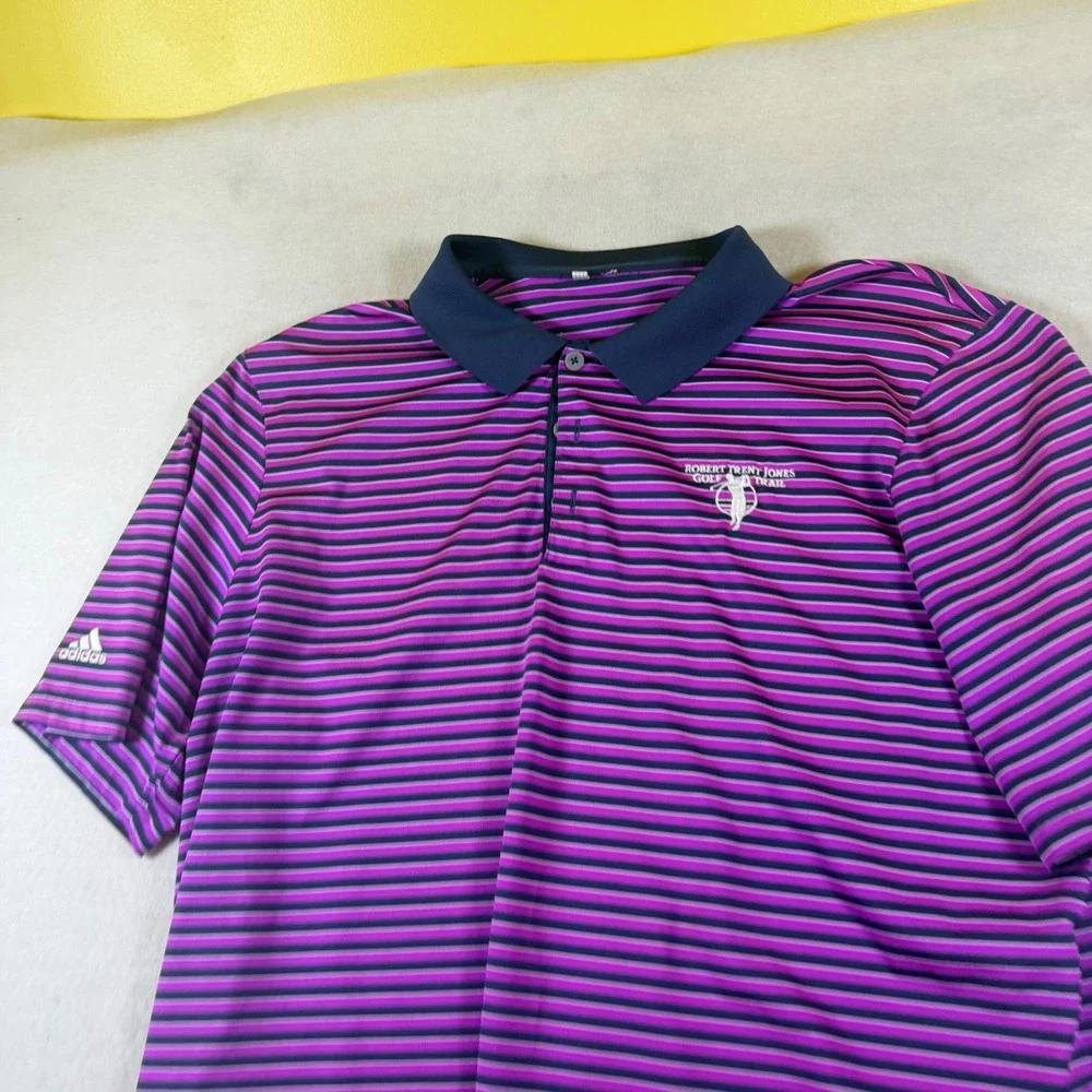 Adidas Mens XL‎ Purple Striped Robert Trent Jones Golf Trail Performance Polo